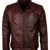 Men Classic Brando Boda Biker Quilted White Motorcycle Leather Jacket fashion clothing