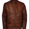 Classic Men Bomber Diamond Quilted Brown Leather Jacket