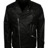 Men Retro Flap Pocket Black Leather Jacket
