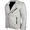 White Brando Quilted Leather Motorcyle Jacket