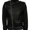 TNA AJ Style Black Hooded Biker Leather Jacket