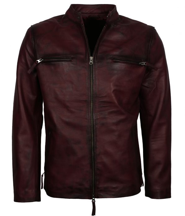 Men Classic Brando White Waxed Custom Motorcycle Leather Jacket