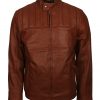 Men Classic Brown Flap Pocket Bomber Leather Jacket