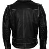 Mens Cafe Racer Quilted Dark Brown Biker Leather Jacket fashion clothing