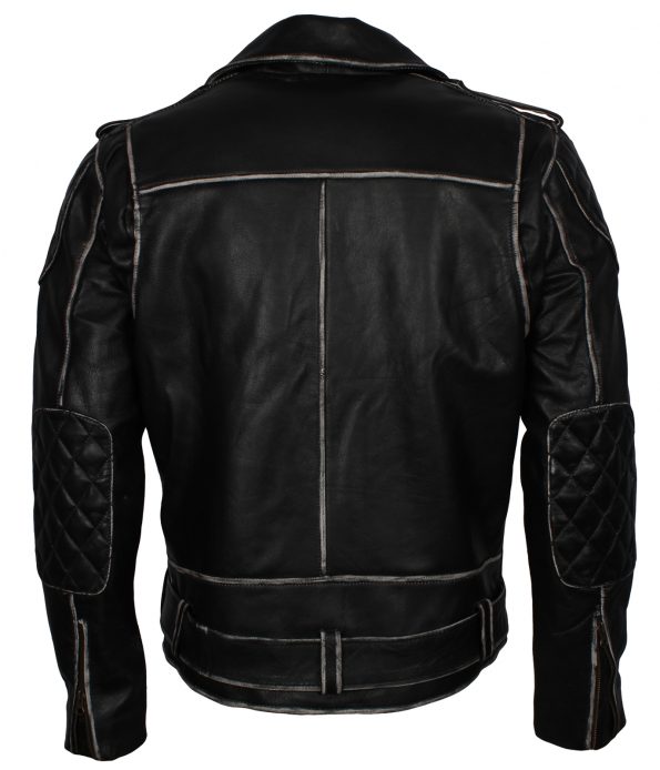 Men Classic Marlon Brando Rub off Biker Black Motorcycle Leather Jacket australia