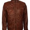 Men Classic Quilted Cafe Racer Brown Leather Jacket