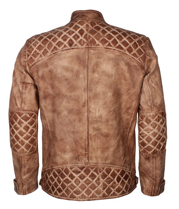 Men David Beckham Custom Brown Waxed Motorcycle Leather Jacket