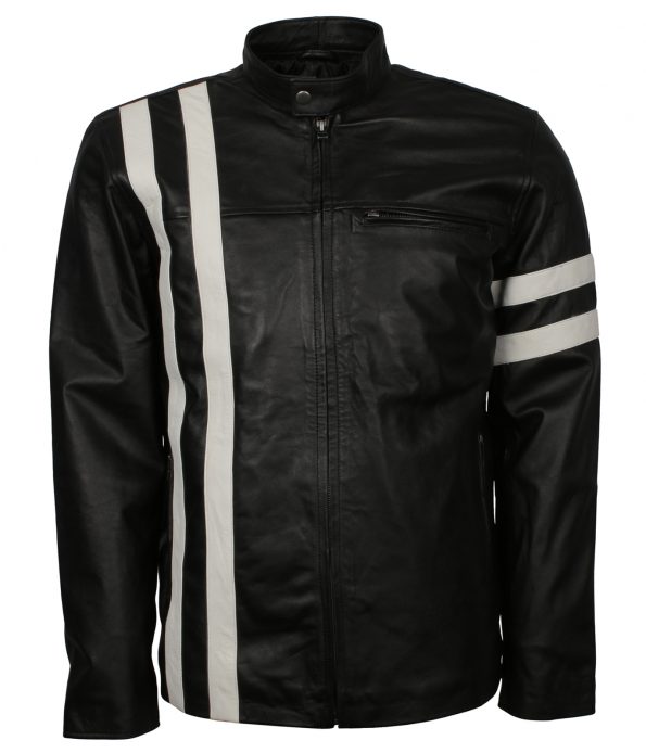 Men Driver San Francisco Stripe Black Leather Biker Jacket