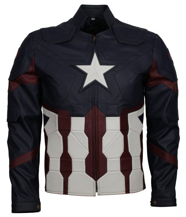 Men Marvel Captain America Blue Leather Jacket