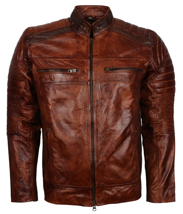 Men Retro Dragon Skin Brown Motorcycle Leather Jacket