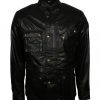 Men Retro Gray Waxed Stripe Biker Leather Jacket