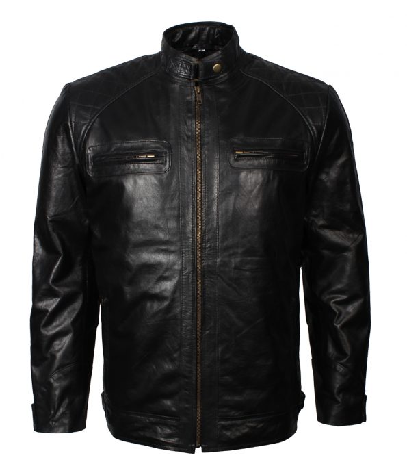 Men Simple Black Vin Diesel Style Biker Leather Jacket Leder Jacket