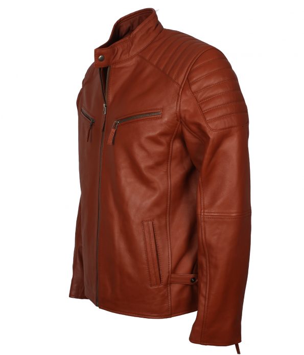 Men Simple Tan Vin Diesel Biker Leather Jacket costume
