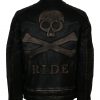 Men Vintage Skull Embossed Distressed Black Motorcycle Leather Jacket copyright