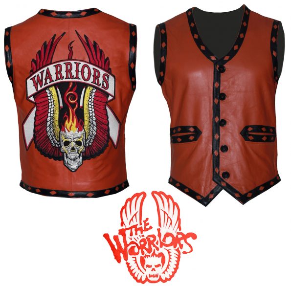 Men The Warriors Movie Orange Biker Leather Vest