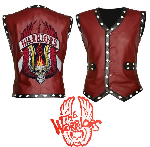 Men The Warriors Movie Red Biker Leather Vest