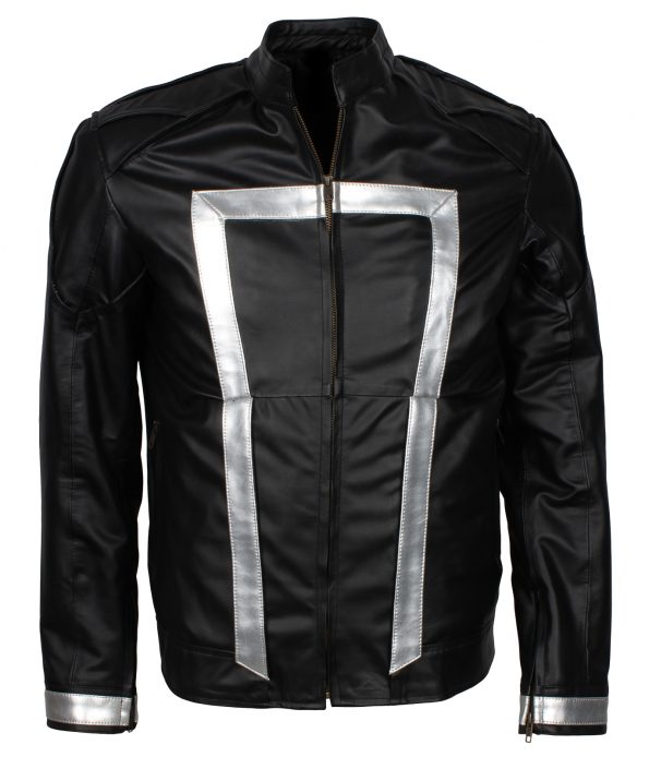 Mens Agent Of Shield Ghost Rider Black Biker Leather Jacket Costume