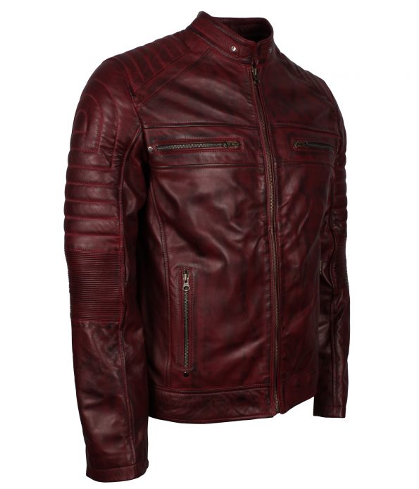 Mens Cafe Racer Style Quilted Designer Brown Biker Leather Jacket motorcycle