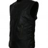 Warrios Men Black Motorcyle Leather Hallowen Vest
