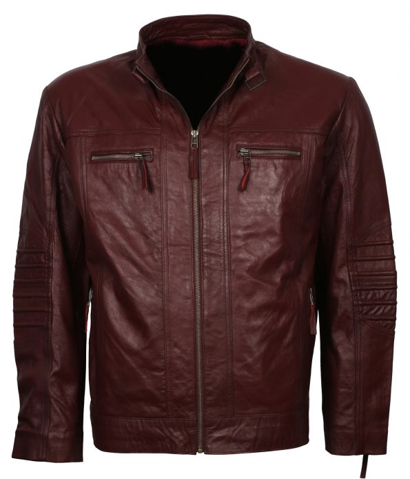 Mens Maroon Designer Custom Leather Jacket