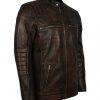 Mens Vintage Designer Rusty Black Quilted Distressed Biker Leather Jacket costume