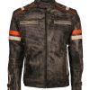 Men Maroon Tiger Embroided Leather Jacket