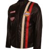 Steve Mcqueen Grand Prix Le Man Gulf Black Leather Jacket costume