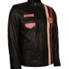 Steve MCQueen Grand Prix Le Man Striped Gulf Brown Leather Jacket biker jackets