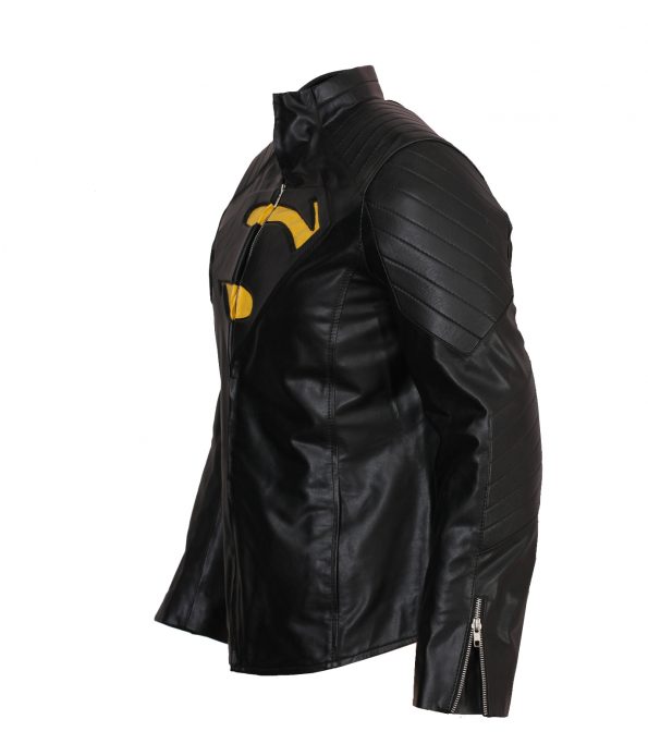 Superman Man Of Steel Yellow Cosplay Black Leather Jacket