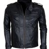 Mens Hybrid Mayhem Grey Stripe Black Biker Leather Jacket