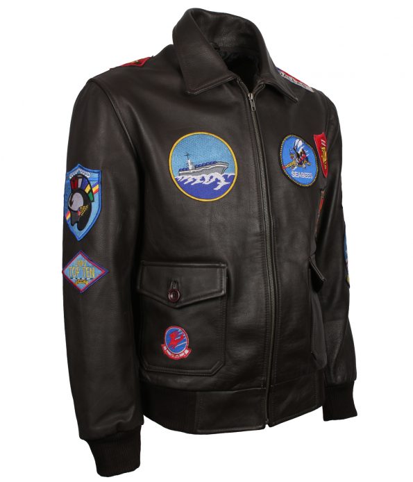 Tom Cruise Fur Collar Black Bomber Top Gun Leather Jacket aviator