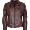Brando Men Classic Motorcyle Brown Waxed Leather Jacket