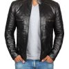 Johnson Distressed Quilted Brown Leather Cafe Racer Jacket Men