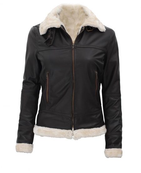Frances B3 Bomber Shearling Brown Leather Jacket Womens