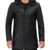 Mens Leather Black Winter Trench Coat - Full Length Overcoat