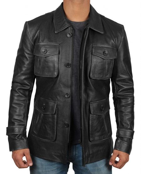 Atlanta Mens Four Pocket Distressed Black Leather Jacket