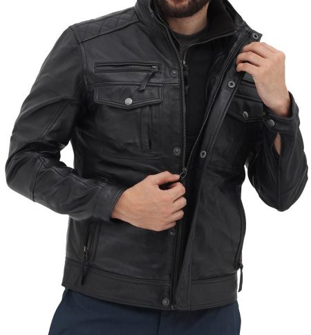 Moffit Mens Black Leather Motorcycle Jacket