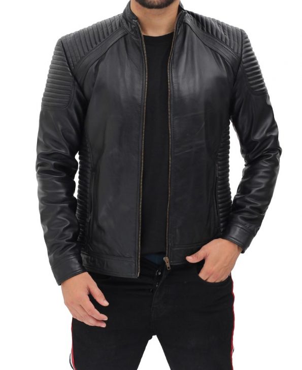 Trento Mens Black Fitted Quilted Leather Jacket
