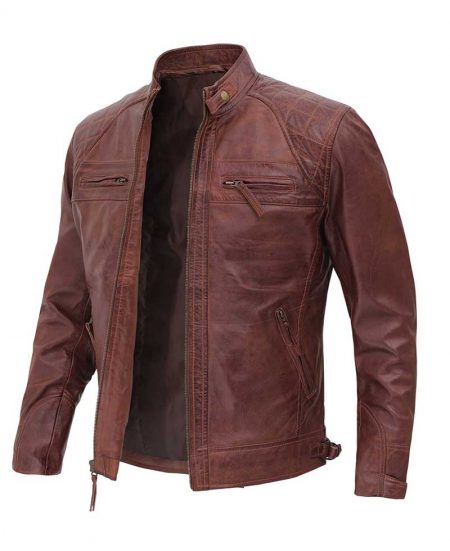 Distressed Brown Leather Jacket for Men - Premium Lambskin Leather