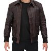 Pierson Dark Brown Leather Shearling Collar Bomber Jacket