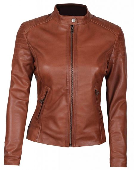 Carrie Womens Biker Padded Brown Leather Jacket