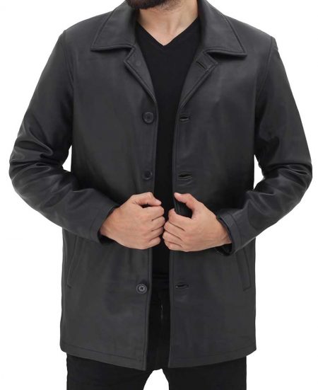Natural Black Distressed 3 4 Length Leather Coat