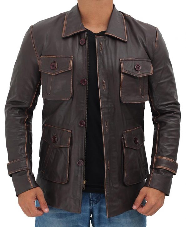 Distressed Dark Brown Leather Jacket