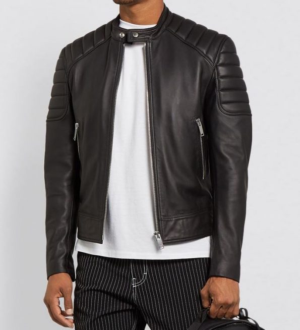 Mens Moto Real Black Leather Jacket