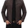 Black Bomber Mens Leather Jacket with Hood