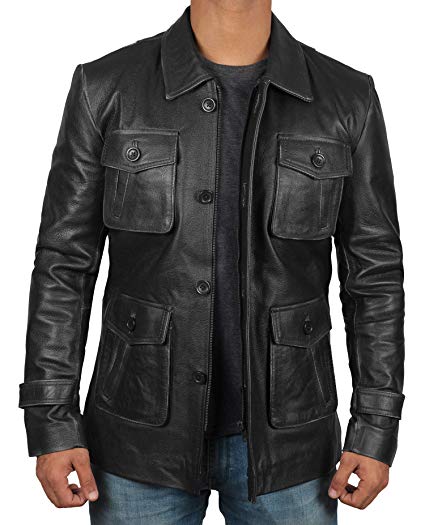 Mens Lambskin Leather Four Pockets Black Jacket