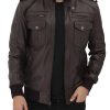 Pierson Dark Brown Leather Shearling Collar Bomber Jacket