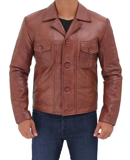 Distressed Lambskin Brown Leather Jacket