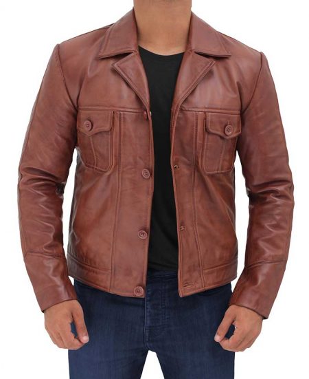 Distressed Lambskin Brown Leather Jacket