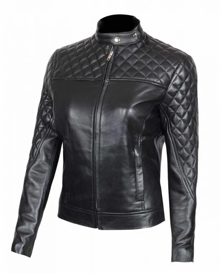 Ellen Slim Fit Ladies Black Quilted Leather Jacket